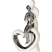 GILDE Dekoobjekt 36152 – „Paar Romanze“ – Keramik Silber/Weiß – Herzmotiv – 33,5 cm