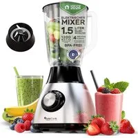 TurboTronic by Z-Line Standmixer BG5 Hochleistungsmixer 1,5L Glasbehälter, Smoothie Maker Juice 1200W, 1200 W, 4 Edelstahlklingen Milchshaker Sauce Eiscreme Pulsfunktion Ice Crusher