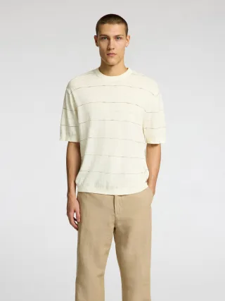 SELECTED MEN - SLHBERG SUN SS KNIT RELAXED TEE egret - Gr. - XXL