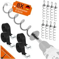 NewHabitat Bodenanker Erdanker zum Eindrehen für Trampolin, Schaukel, etc inkl. Gurte, für Trampolin, Schaukel, Pavillion, Festzelt uvm., zum Eindrehen, (Kompletteset, 8-St., inkl. Drehhilfe), Einfaches Eindrehen mit Akkuschrauber & 14-er Nuss