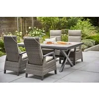 Siena Garden Garten-Essgruppe Corido, (5-tlg., 4 Sessel: 76x62x109 cm, Tisch Sincro: 200/260x100x77 cm), Aluminium, Keramik, verstellbar, ausziehbar, Inkl. Auflagen