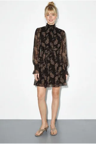 Gütelter Paisley-Print Rollkragen-Minikleid
