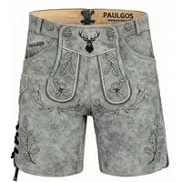 PAULGOS Trachtenhose Herren Lederhose Kurz mit Trägern 100% Echtleder - HK5 ANTIK