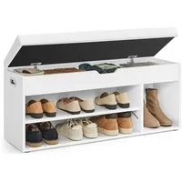 VASAGLE Schuhbank Sitzbank mit Stauraum, Schuhregal für Wohnzimmer, Flur, 30x100x44 cm (mit Sitzfläche, gepolstert), 3 offene Fächer, Fach unter Sitzkissen, bis 150 kg belastbar, weiß