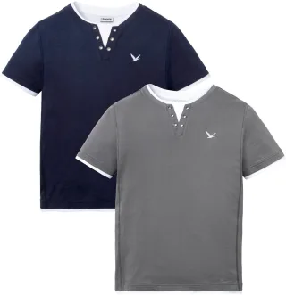bonprix 2-in-1-Shirt "2 in 1 Shirt, Kurzarm (2er Pack)" Packung, 2, 2 Stk. cooler Lagen-Look im Henley-Stil