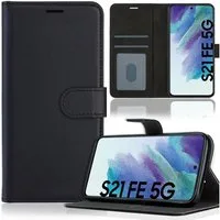 Numerva Handyhülle Bookstyle Etui Handytasche Schutzhülle für Samsung Galaxy S21 FE 5G, Klapphülle Flip Cover Schwarz