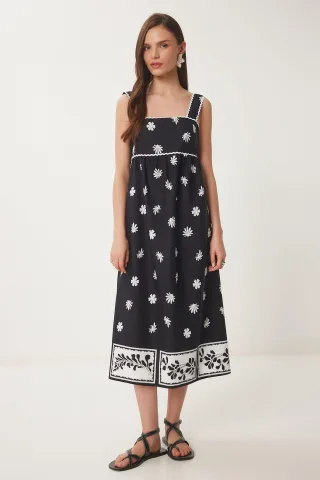 Rüschenshirt Midi-Kleid mit quadratischem Kragen