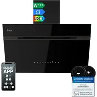 KKT KOLBE Wandhaube Dunstabzugshaube 80cm AURORA8005FB RGBW Ambientebeleuchtung Dunstabzugshaube 80cm AURORA8005FB RGBW Ambientebeleuchtung, Kopffreihaube / Umluft / Abluft / Smarte WiFi-App / Schwarz / Glas