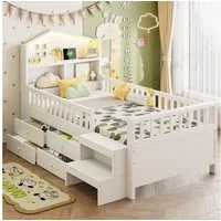 Flieks Kinderbett, Halbhochbett Hausbett 90x200cm mit Schubladen und USB/Typ-C