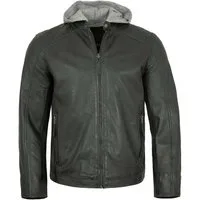 Jilani Lederjacke Razor-2 Jilani - Herren Lederjacke Kapuze Lammnappa petrol grün