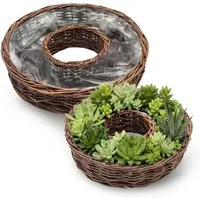 Spetebo Blumentopf Rattan Pflanzring natur (1 Set, 2 St., mit Folie), Weide Blumenschale zum direkten Bepflanzen