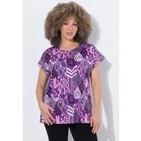 Ulla Popken T-Shirt T-Shirt gemustert Oversized V-Ausschnitt Halbarm