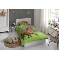 good morning Kinderbettwäsche Running horse, Renforcé, 2 teilig, Baumwolle, 135x200, 2 Teilig, Reißverschluss, Kind, Mädchen, Pferd