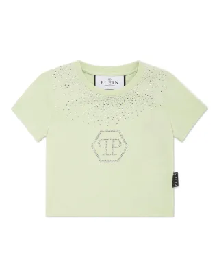 Cropped T-Shirt Strass Round Neck Ss Hexagon