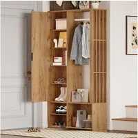 Odikalo Garderoben-Set Garderobenschrank Kleiderschrank Flurgarderobe Schuhschrank Natur