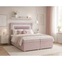 MOEBLO Boxbett NEST (Rosa, regenbogenförmige abgerundete Kopfstütze, mit Bettkasten, Samt, Velour, Bonell + Topper, Doppelbett - 140x200 cm), (BxHxT): 143 / 163 / 183 x 113 x 214 cm