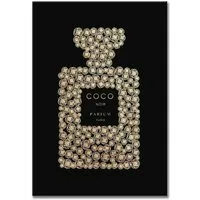 TPFLiving Kunstdruck (OHNE RAHMEN) Poster - Leinwand - Wandbild, Luxury Prints Schwarz Gold Coco Parfüm Flasche Löwe Leinwand Gemälde (Leinwandbild XXL), Farben: Schwarz, Gold, Braun - Größe: 50x70cm
