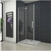 AICA Eckdusche ESG glas Falttür mit Seitenwand Scharniertür Duschkabine, BxT: 70x70 cm, Einscheibensicherheitsglas, Sicherheitsglas