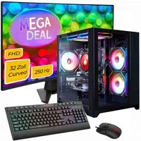 GAMEMAX MegaDeal Infinity Mini BK 2700 Ryzen 7 5700X RTX 5060Ti 16GB 1TB SSD Gaming-PC-Komplettsystem (32", AMD Ryzen 7 5700X, RTX 5060 Ti, 16 GB RAM, 1000 GB SSD, Windows 11 + MSI MAG 32C6X Curved Monitor, 80cm (32)