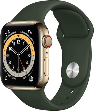 Apple Watch Series 6 [GPS + Cellular inkl. Sportarmband zyperngrün] 40mm Edelstahlgehäuse gold