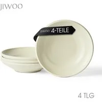 JIWOO Suppenteller 4er Ø22cm, Speiseteller Pastateller Salatteller Dessertteller Plate, (4 St), Keramik Tellerset Weiß mikrowellen- und spülmaschinenfest Ø21,2 cm