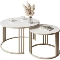 Lookway Couchtisch LORI 2in1 GLASS, runder Couchtisch mit kaschmirfarbenem Gestell (2er Set), Durchmesser: ⌀70 cm und ⌀50 cm