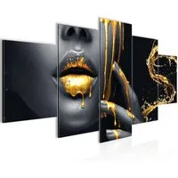 Runa Art Wandbild Schwarz Gold Wohnzimmer Deko Bild Frau Fashion, 1 Teilig - 100 x 40 cm, 5 Teilig - 200 x 100 cm