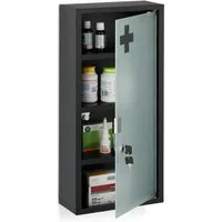 relaxdays Medizinschrank Schwarzer Medizinschrank mit Glastür