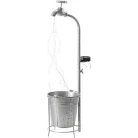 IC Gardenstyle LED-Dekofigur Solar Deko Wasserhahn aus Metall mit Lichterbündel, Vintage-Look, Lichteffekt, ca. 61,5 cm hoch, mit Blumentopf