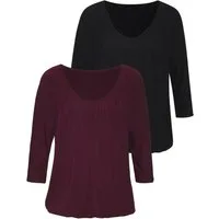 LASCANA 3/4-Arm-Shirt mit zarter Raffung am Ausschnitt (2er-Pack) aus luftigem Viskose-Stretch