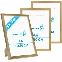 PHOTOLINI Bilderrahmen 3er Set modern mit bruchsicherem Acrylglas, Holz MDF, Fotos & Poster, für 3 Bilder (3er Set), Posterrahmen A4 21x30 cm zum Aufhängen & Aufstellen