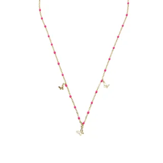 Luxenter 925 Sterlingsilber und rosa lackierte Halskette mit 18 Karat Gelbgold - Zumre