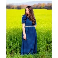 Leonardo Carbone Ritter-Kostüm Kurzarmkleid mit Bordüre Blau "Ennlin"