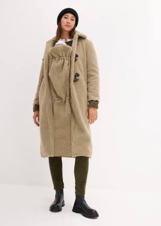 bonprix 3-in-1 Umstandsmantel mit Trageeinsatz aus Teddyfleece, grün, Gr.36, Flauschiger Teddymantel für die Schwangerschaft und danach