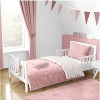 MTOnlinehandel Babybettwäsche Stella • Sterne • Streifen • 100x135 + 40x60 cm, Renforcé, 100% Baumwolle, 2 teilig, Sterne in Weiß und Grau • Wende-Motiv mit zarten Streifen