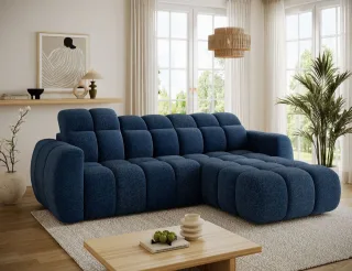 Ecksofa mit Schlaffunktion Sofa SALONIA Stoff Bubble Dunkelblau Ottomane Rechts