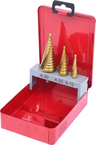 KS Tools HSS TiN Stufenbohrer-Satz, Stahlblechkassette 3-tlg - 330.2423