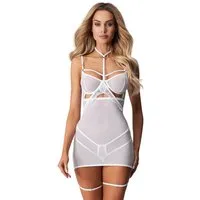 Obsessive Negligé Arrowel transparentes Negligé mit Strumpfbändern - weiß (1-tlg) weiche Cups mit Bügeln