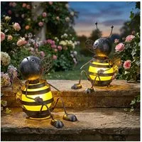 GLOBO LIGHTING LED Solarleuchte, LED-Leuchtmittel fest verbaut, Solarleuchte Biene Außenlampe Dekoleuchte LED Gartendeko Solarlampe 2x