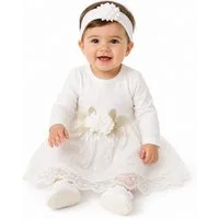 Lorey Medtec Taufkleid Festliches Baby Mädchen Kleid mit Stirnband, 100 % Baumwolle, Weiß (Kleid + Stirnband) Spitze, Tüll