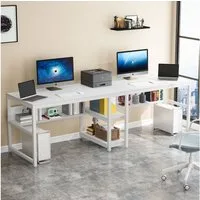 Tribesigns Doppelschreibtisch Schreibtisch, Computertisch mit Regalen, 200 cm Bürotisch