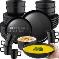 tectake Geschirr-Set Kombiservice"Una" Robustes Steingut mit Glasur für lange Haltbarkeit (30-tlg), 6 Personen, Steingut, für 6 Personen