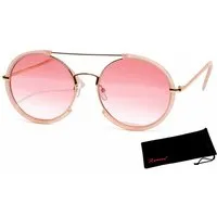 Rennec Sonnenbrille Rund Damen Große Nickelbrille Gold Rosa Verlaufsgetönt Oversize Gestell aus Edelstahl, Markenbrille mit Brillenbeutel