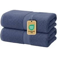 leevitex® Duschtücher 2er-Set, 70x140 cm, 100% Baumwolle, saugstark und fusselfrei, Frottee (Set, 2-St), OEKO-TEX® STANDARD 100 zertifiziert, gestreifte Bordüre