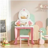 TLGREEN Schminktisch, 2-in-1 Kinderschminktisch mit Spiegel (Puppenschminktisch & Schreibtisch Mädchen, 50x33x91cm, Spielzeug für Mädchenab 3 Jahre), Kinder Makeup Tisch Rosa mit Stuhl