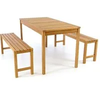VCM Garten-Essgruppe 3-tlg. Sitzgruppe Garten Tisch Bank Holz Teak, (Set, 3-tlg., 1x Tisch 2x Bank)
