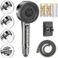 ANYSUN Handbrause Duschkopf mit Schlauch, Filter und Halterung ohne bohren, Wassersparender Handbrause Hochdruck, Duschkopf mit 4 Strahlarten