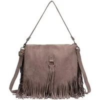 ITALYSHOP24 Schultertasche Damen Shopper Tasche Umhängetasche Fransen Boho Crossbody Reise Bag, Samt Messenger Hobo Bag Velour Leder Optik City Beutel Henkel, leicht