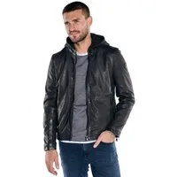 emilio adani Lederjacke Herren Lederjacke mit abnehmbarer Kapuze, Schwarz
