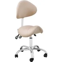 Physa Drehstuhl Sattelstuhl Sattelhocker mit Lehne Rollhocker höhenverstellbar Creme, Creme­far­ben, Silbern
